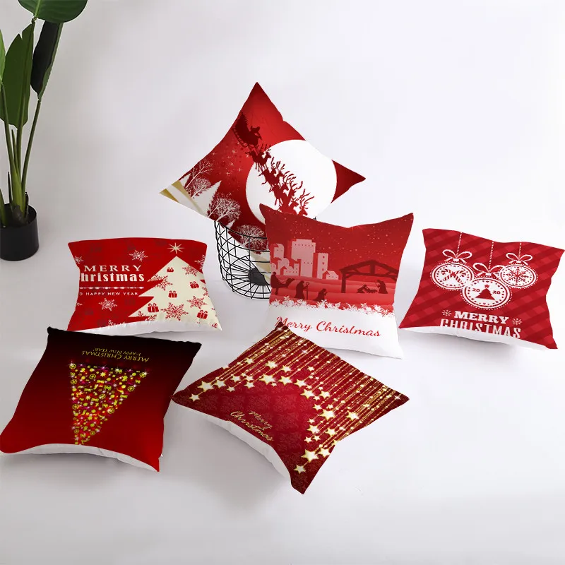 Fuwatacchi Red Printed Cushion Cover Christmas Gift Decorative Pillow Covers for Home Sofa Polyester Throw Pillowcases 45*45cm