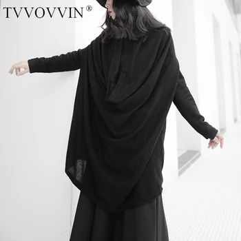 

Loose Women Black Asymmetrical Big Size Knitting T-shirt New Irregular Collar Long Sleeve Fashion Spring Autumn 2020 1S2530Q