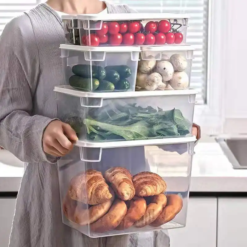 

Plastic Storage Bins Refrigerator Storage Box Food Storage Containers with Lid for Kitchen Fridge Cabinet Freezer Desk Organizer