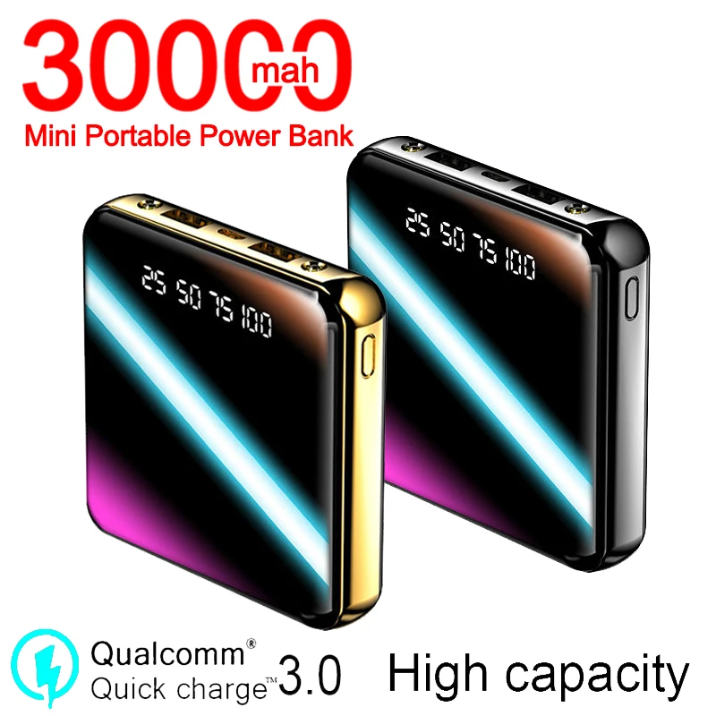 30000 мАч Мини портативное зарядное устройство быстрое 2 USB ЖК для смартфона Прямая