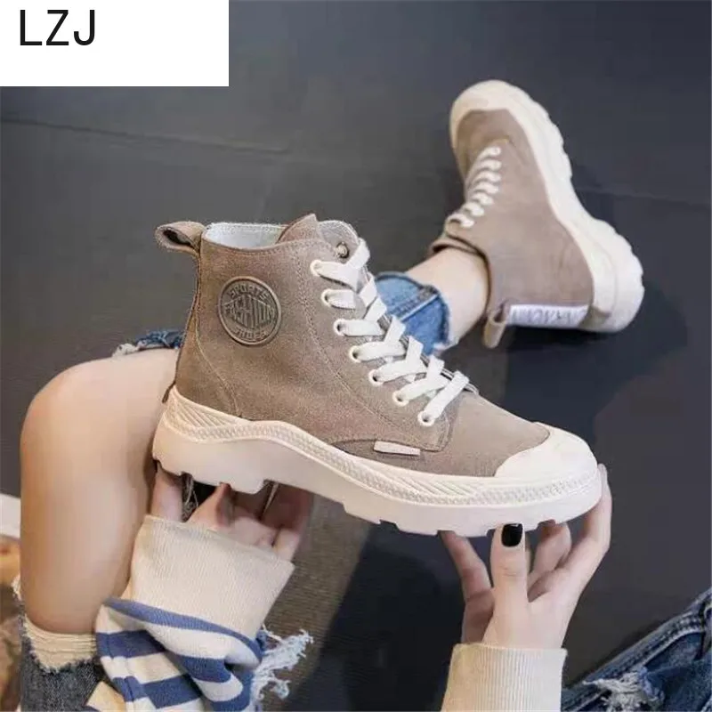 

LZJ 2019 New Autumn Winter Women Ankle boots Flat Boots Keep warm Thick bottom Women Ankle Boots Woman Leisure Martin boots