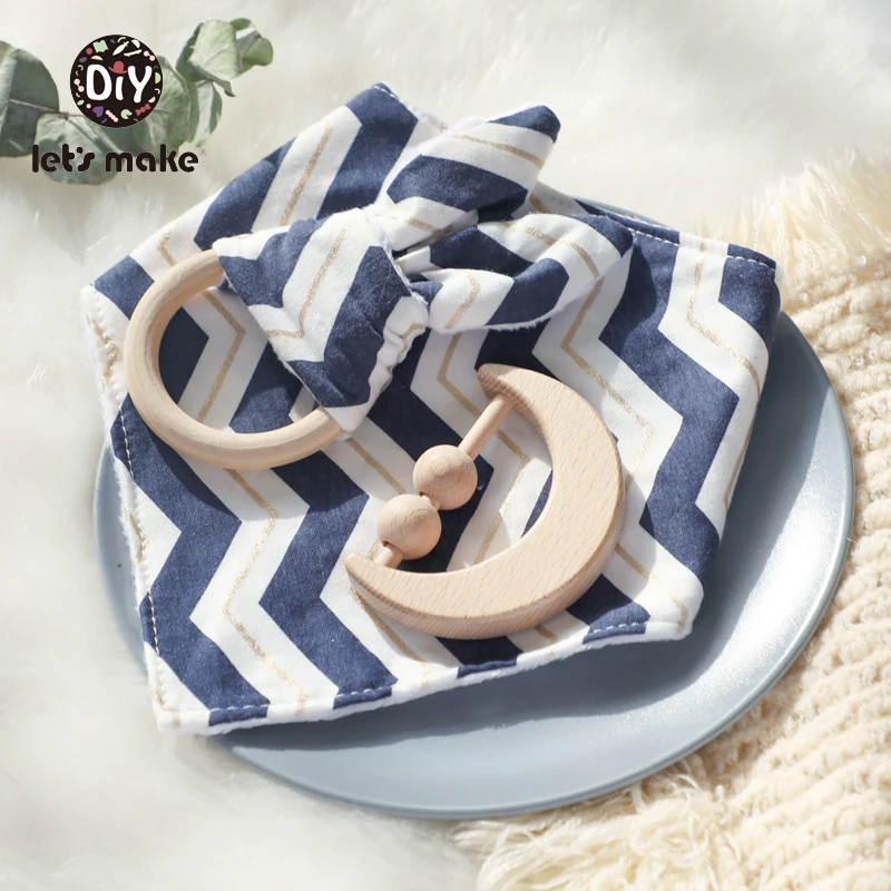 Let's Make Baby Bibs Drool Feeding 3pcs/set Cotton Bunny Ear Wooden Rattles For Newborns Baby Stuff For Newborns Educational Toy