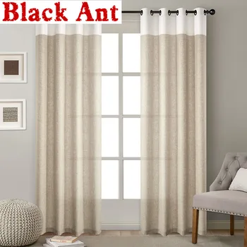 

Japanese Style Hemp Curtain Modern Pure Color Splice Khaki Linen Cloth Curtain for Bedroom Living room Window Drapes Home ZH200F