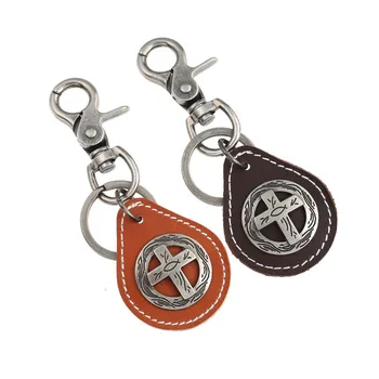 

European and American antique cross cowhide Keychain cross border e-commerce source punk leather Keychain men's jewelry
