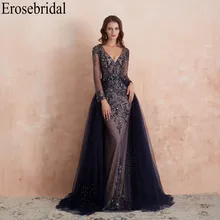 Erosebridal, ТРАПЕЦИЕВИДНОЕ вечернее платье с бисером,, длинное, темно-синее, шампанское, серое, красное, 4 цвета, прозрачное, v-образный вырез, robe de soiree, Прямая поставка
