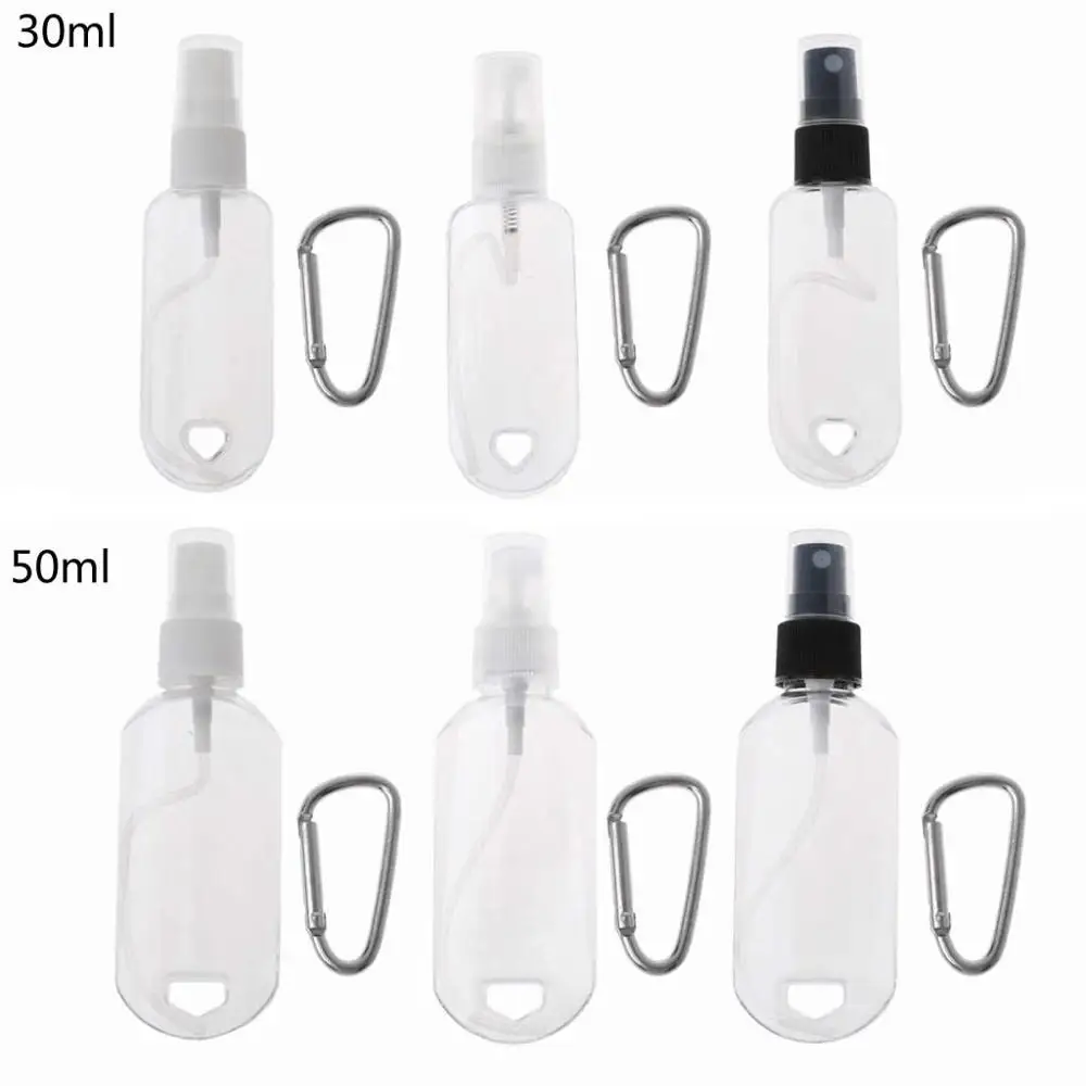 

30ml 50ml Reusable Portable Mini Size Alcohol Spray Bottle Hand Sanitizer Travel Holder Hook Keychain Carrier Refillable Bottle