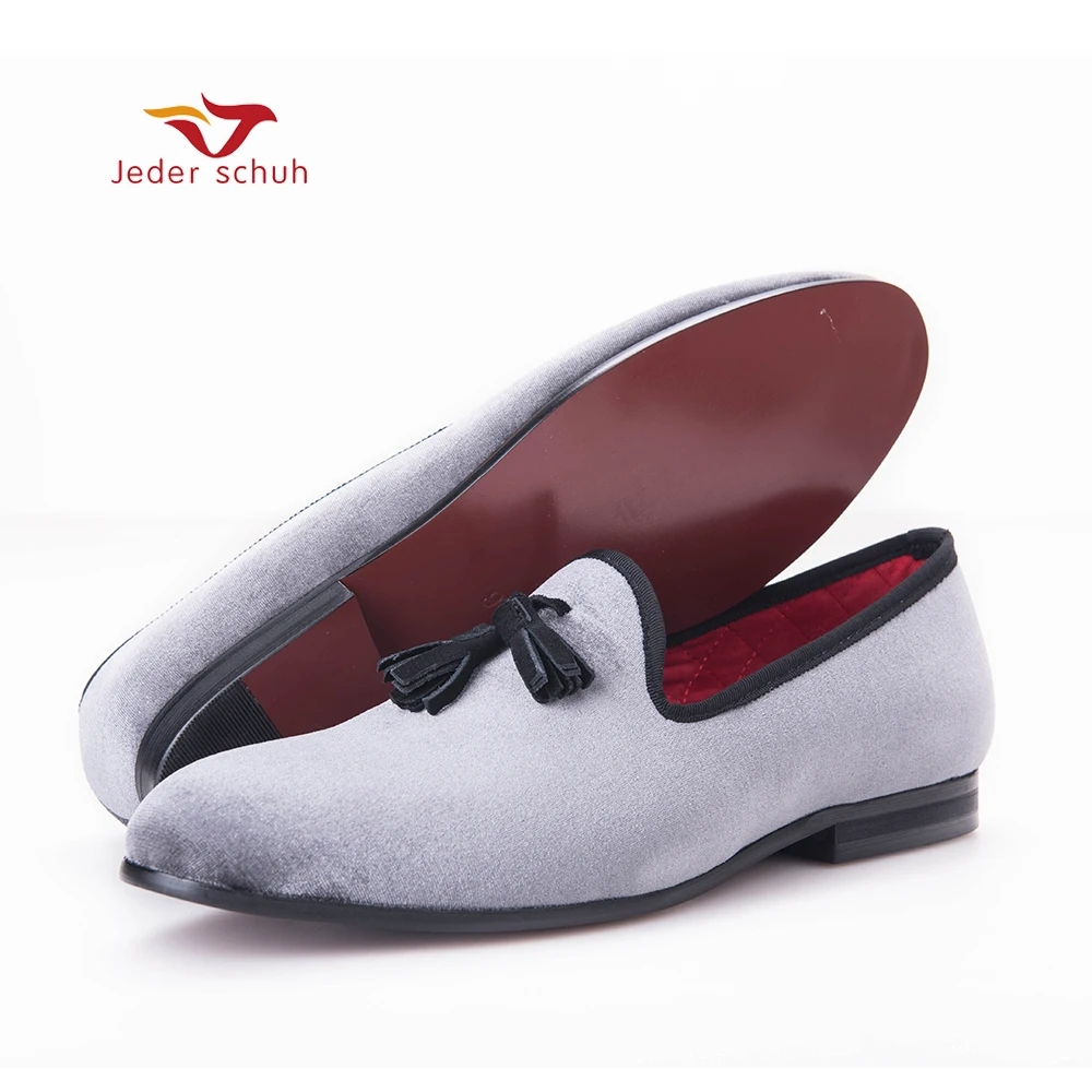 New Style Handmade Loafers Gray Velvet 