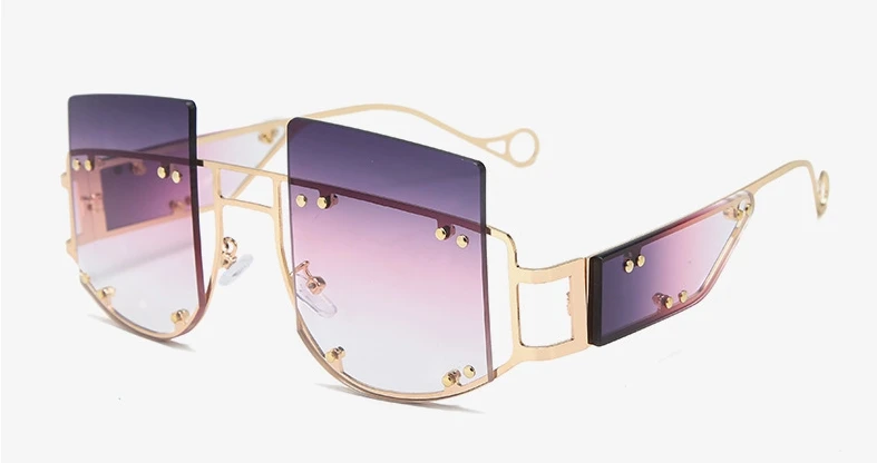 47189 Personality Rivet Sunglasses Men Women Fashion UV400 Glasses - Цвет линз: C7 purple pink