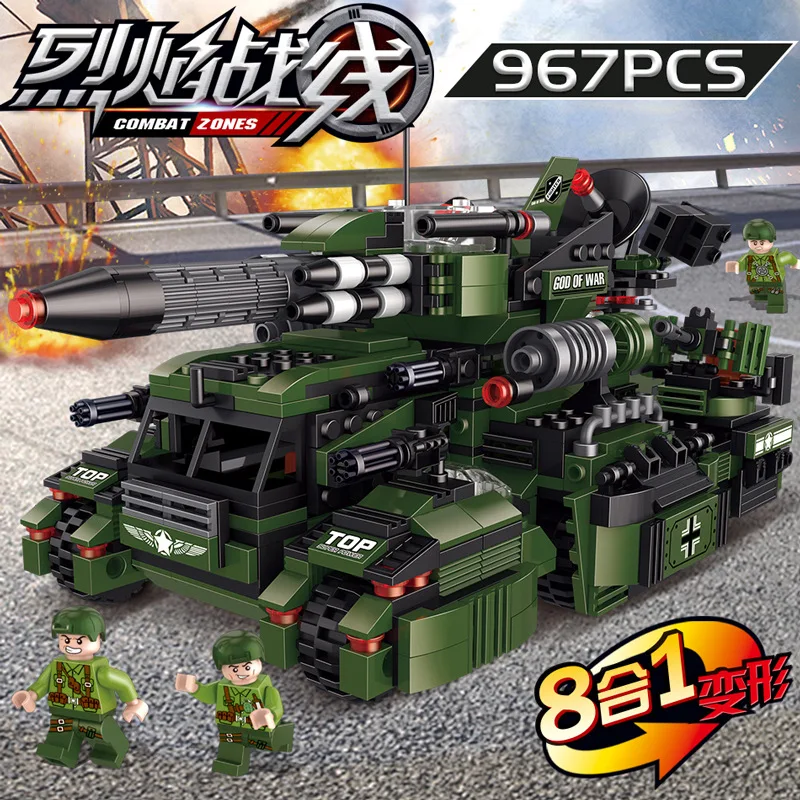

Hot Selling Military Building Blocks Lightning Raid Tank Helicopter 8-in-1 Children Small Particles Inserted Building Blocks