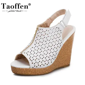 

Taoffen Summer Peep Toe Sandals Wedges Women Shoes Hollow Thick High Heel Shoes Buckle Platform Ladies Footwear Size 34-45