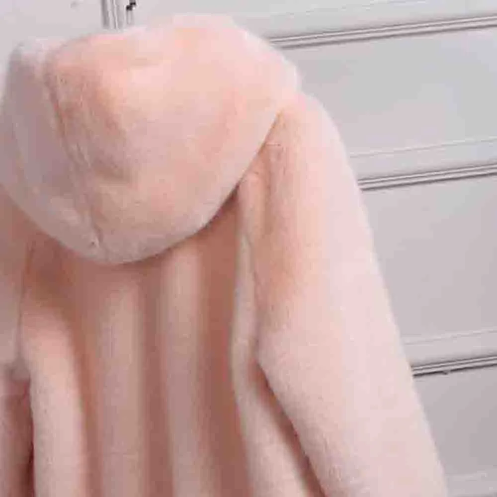 Новое пальто из искусственного меха с капюшоном, высокая талия, Модная приталенная розовая, белая, серая куртка из искусственного меха, искусственный мех кролика, manteau fourrure femme