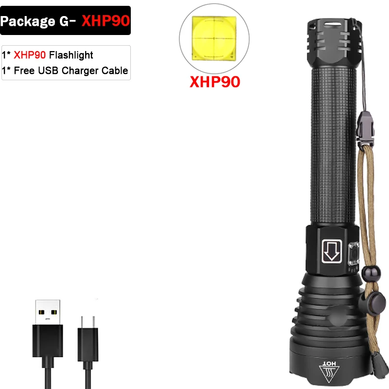 Package G-XHP90 XHP90 XHP70.2 светодиодный фонарик с зарядкой от USB фонарик с зумом светодиодный фонарь Водонепроницаемый фонарь для охоты фонарик супер яркий - Испускаемый цвет: Package G-XHP90