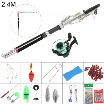 

2.4m Automatic Fishing Rod Reel Line Combo Full Kits with Carp Fishing Lures Fishing Float Hooks Beads Bell Lead Weight