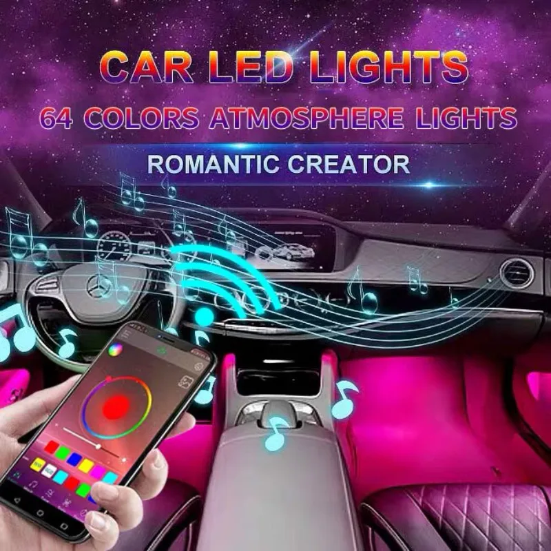 

RGB LED Strip Neon Car Interior Light Decorative Atmosphere Lamp Wireless Phone APP Control For Android IOS Kit Footing Lights