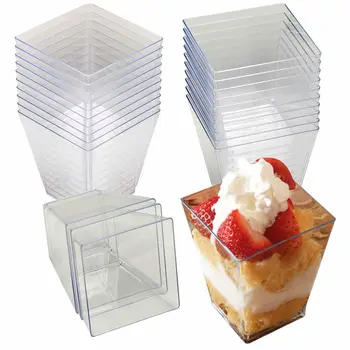 

50× Mini Square Dessert Cup Plastic 2oz Cubes Clear Sample Shot Party Decor