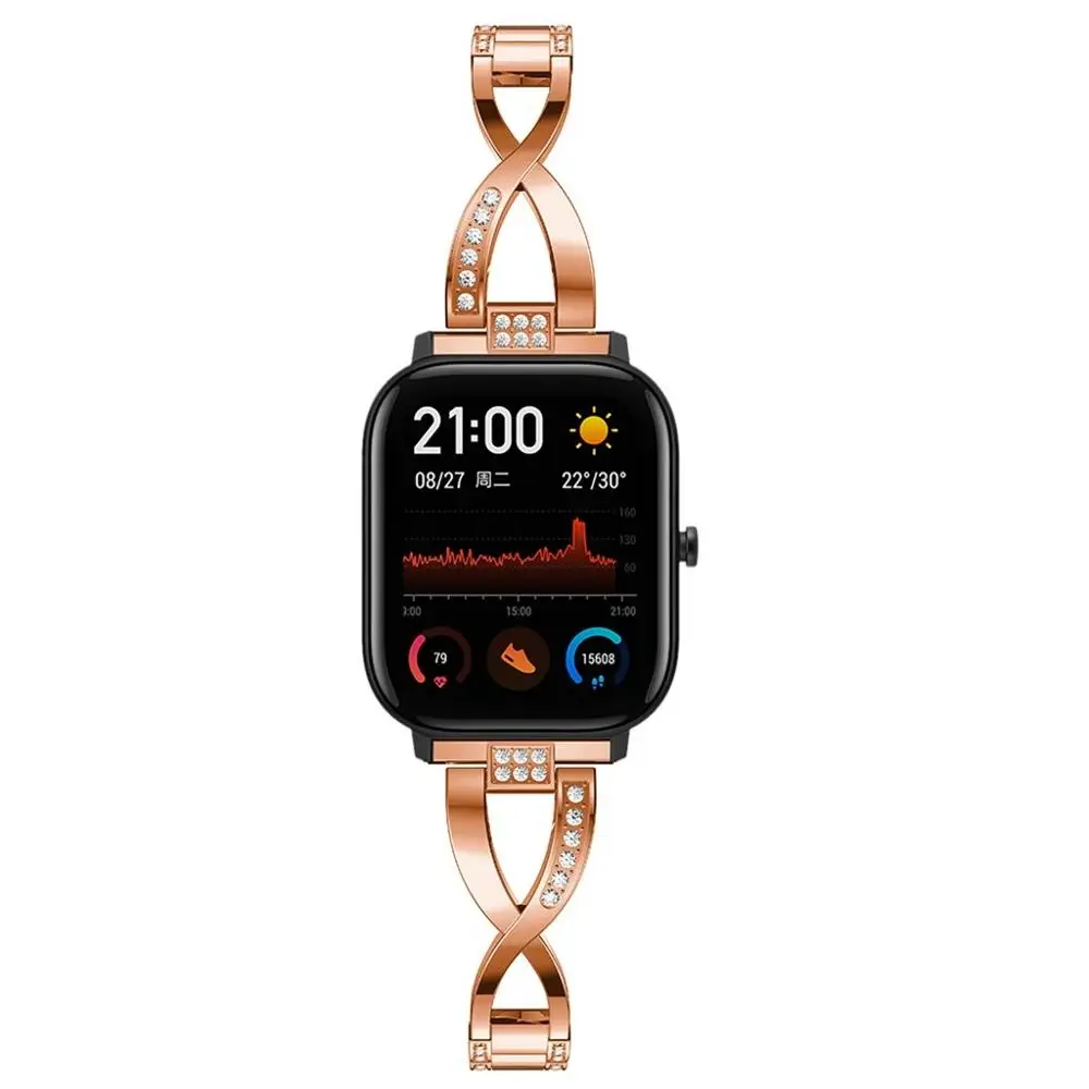 Сменный металлический Хрустальный ремешок на запястье для XIAOMI Huami Amazfit GTS унисекс Роскошная лента подарок для друга розовое золото