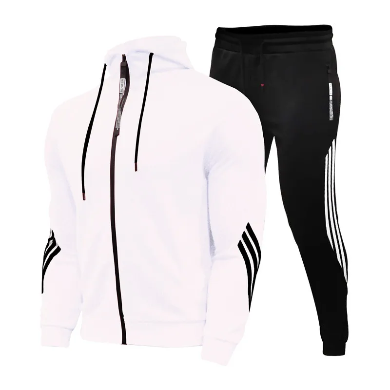 

2020 Spring And Autumn Brand Fashion Men's Two-Piece Striped Sportswear Men's Hooded Top Outdoor Sports Pants Track Suit Suit
