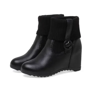 

33-43 large size women's shoes comfortable wedge heel boots inside increased boots high heel
