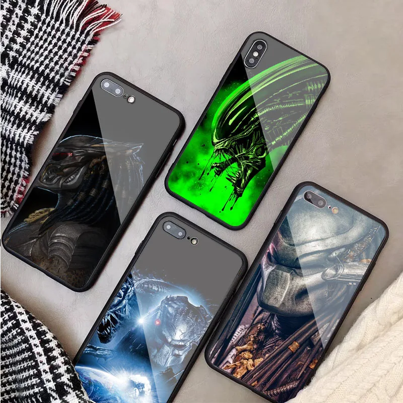 Чехол Alien vs Predator из закаленного стекла для iphone 12 11 Pro Max 5 6 7 8 X XS XR XSMax 12Pro Max|Бамперы| |
