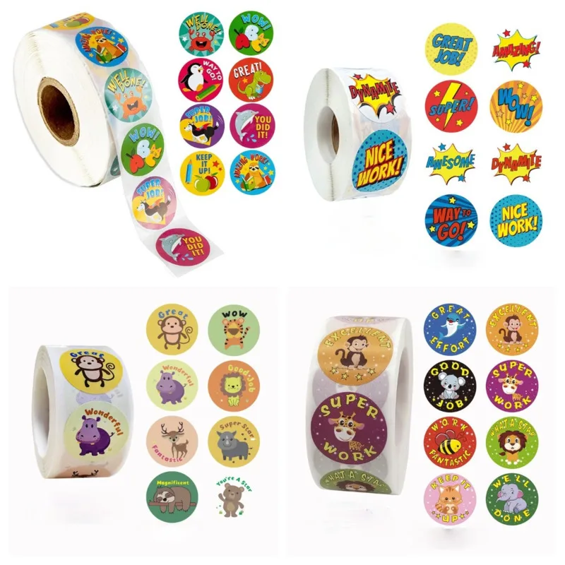 500Pcs/Set Reward Stickers Motivational Waterproof Roll Toys For Children Kids School Students Teachers Animal Labels | Игрушки и хобби