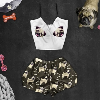 

Dog Print Cute Pajamas For Woman Silk Sexy Pijamas Women Sleepwear Satin Summer Pyjama Femme Pattern V Neck Home Suit Autumn