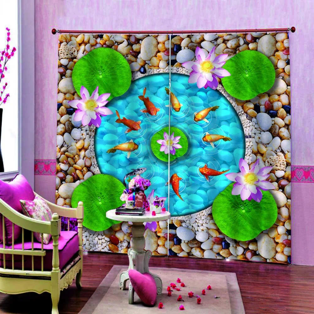 3d九鱼荷花鹅卵石地板画副本