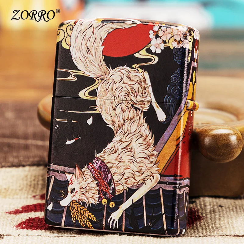 Zorro lighter creative tide color paint fox retro grinding wheel pure copper personality kerosene lighter