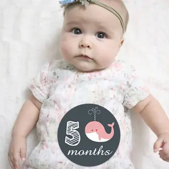

1-12 Month Cartoon Whale Pattern Newborn Round Monthly Stickers QX2D