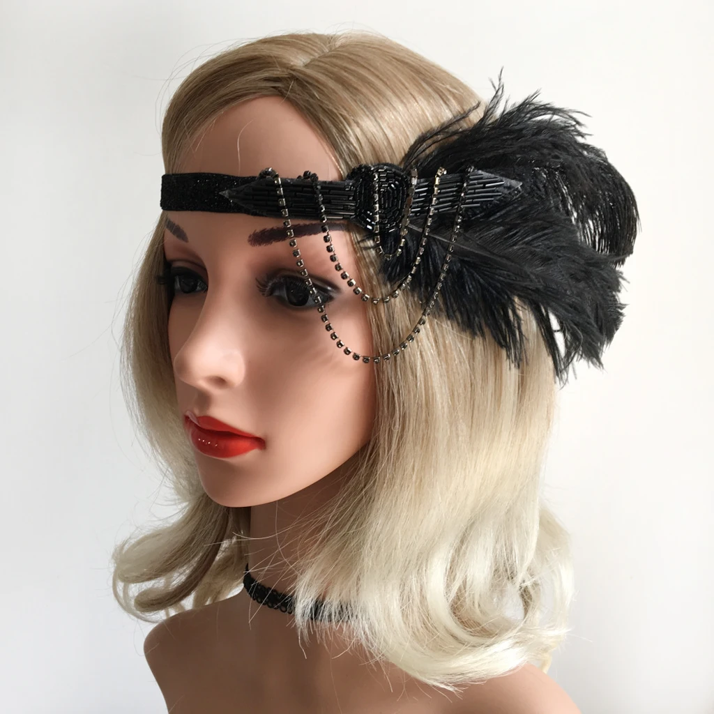 Handmade Feather Headband Flapper Feather Headpiece 1920s Beaded Headband for Women and Girls, Fashionable Hair Accessories