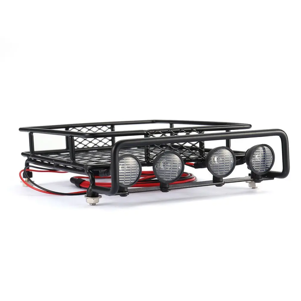 RC Car Universal Roof Rack Luggage Carrier With 4 Round LED Lights 1 10 RC Rock 5