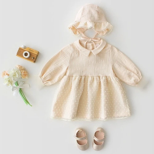 Комплект ползунков Lengan Panjang+ Topi Bahan Katun untuk Perempuan - Цвет: Apricot