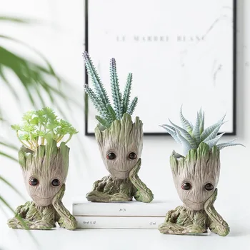

Home Decor Accessories Baby Groot Pen Holder Plants Flower Pot Cute Tree Figurines Miniature Model Desktop Decoration Ornament