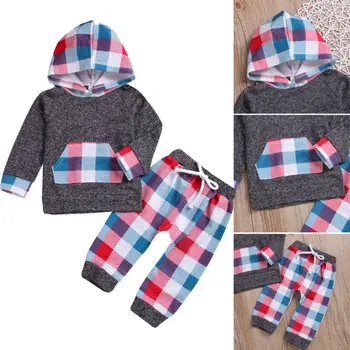 

2PCS Toddler Kids Baby Boys 0-24M Hoodie Paild Tops Pants Leggings Clothes Outfit Set
