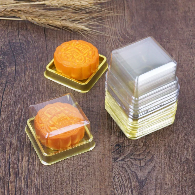 Золотой 50 г квадратная Луна противни для пирожных Mooncake упаковочная коробка контейнер держатель с крышками пластик прозрачный выпечки Десерт торт коробки - Цвет: Золотой