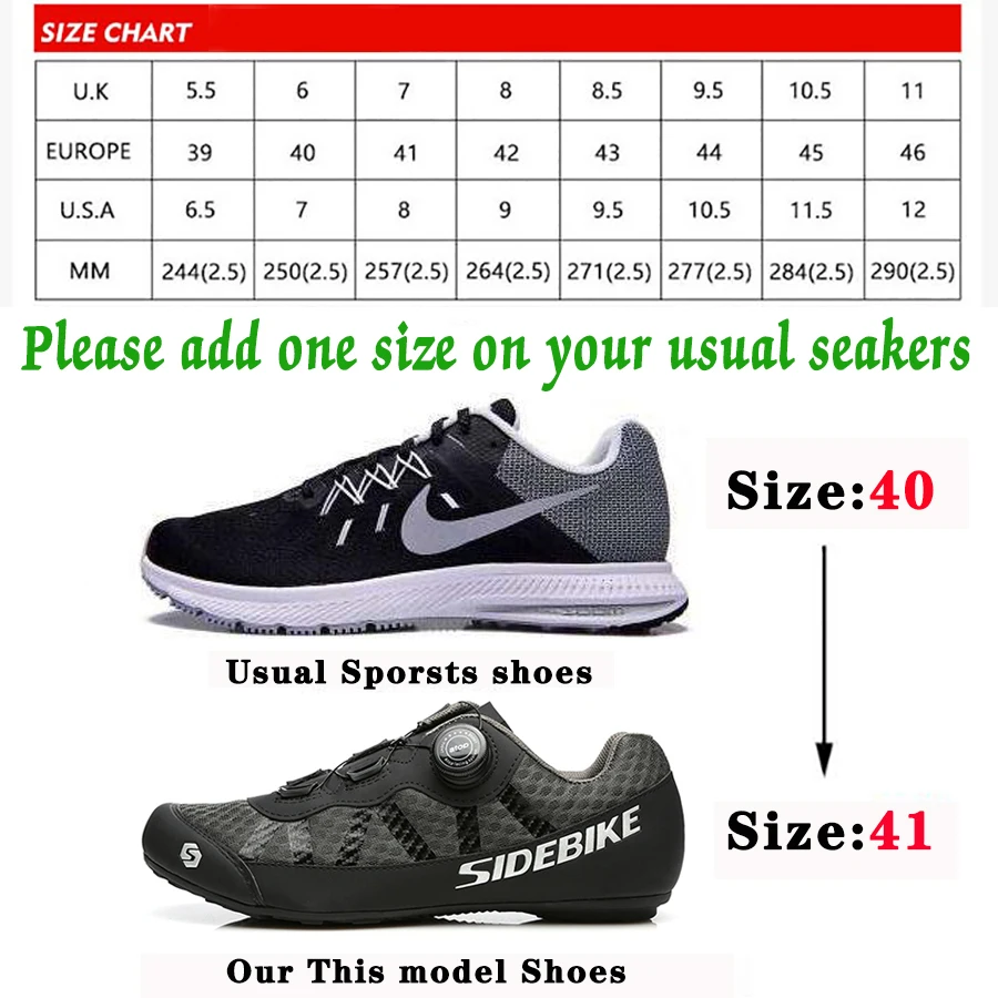 SIDEBIKE 2 Colors Cycling Shoes Men Pro Team Mountain Road Bike Shoes Rubber Breathable Bicycle Unlocked MTB 36-46 Size