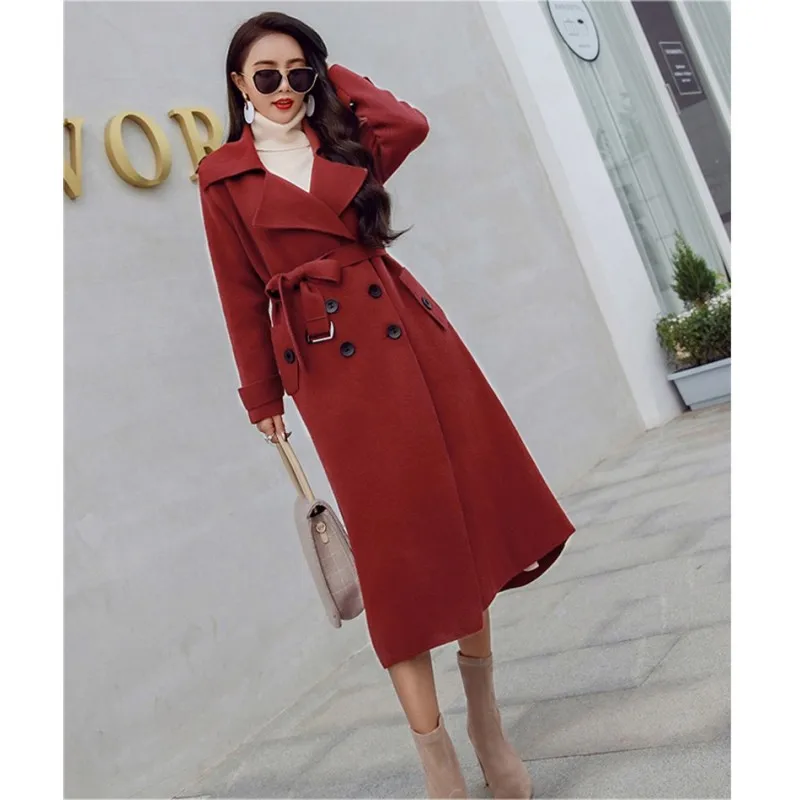 Solid Loose Women Long Double-faced cashmere Coat Fashion Casual Warm Women's Woolen Jacket Double Breasted Coat