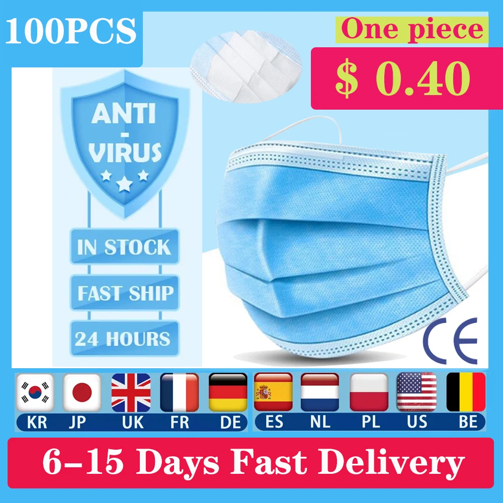 

100pcs/Bag Anti-Pollution 3 Laye Mask dust protection Masks Disposable Face Masks Antivirus Face Masks Anti-Dust Face Mask