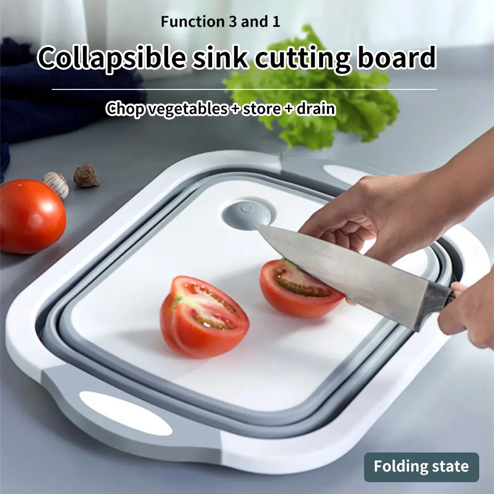 Collapsible Cutting Board, 3 in 1 Chopping Board with Drain Plug, Wash  Basin & Dish tub & Colander, Multifunctional for Vegetable Fruit Wash,  Space