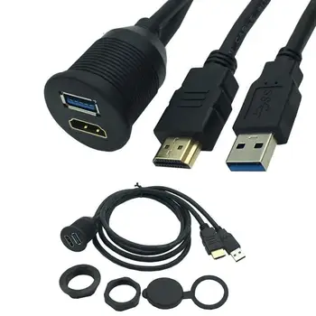 

USB 3.0 & HDMI to HDMI + USB3.0 AUX Extension Dash Panel Waterproof Car Flush Mount Cable For Car Boat and Motorcycle