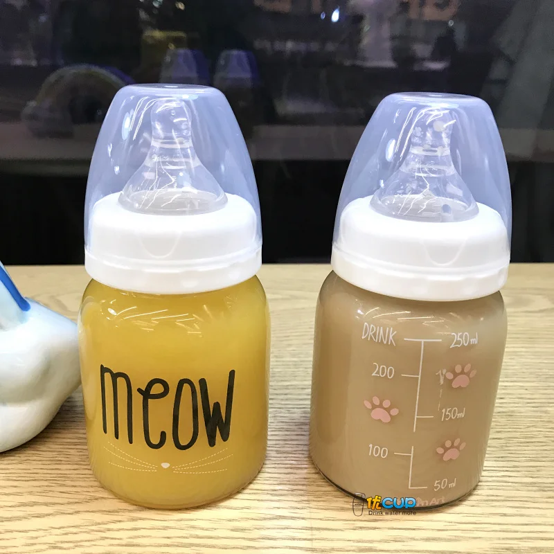 Милый котенок мультяшная бутылка для молока чашка воды с калибровочным стеклом