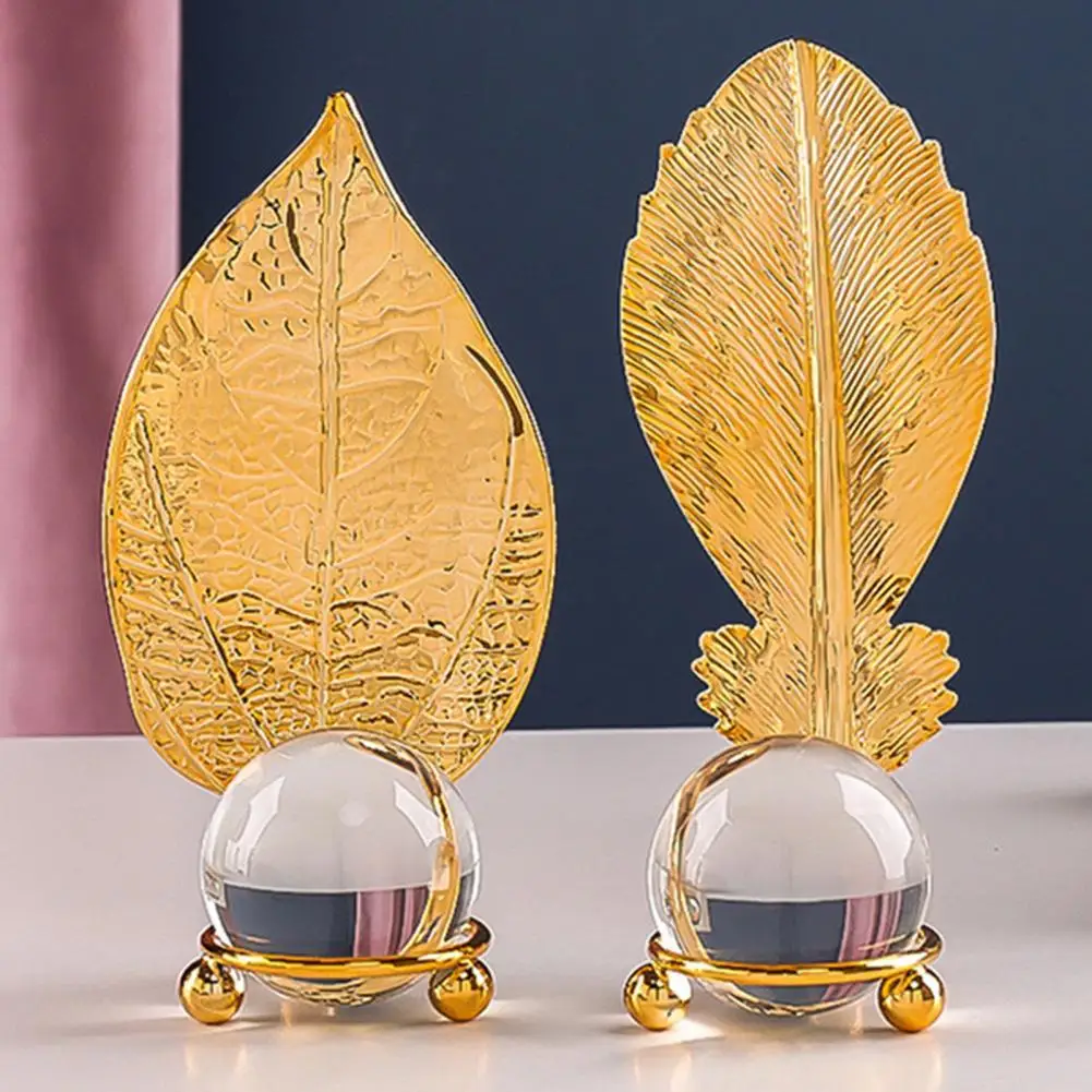Creative Faux Crystal Ball Leaf Design Model Metal Home Display Mold Ornament golden Table Top Ornaments Miniature Crafts | Дом и сад