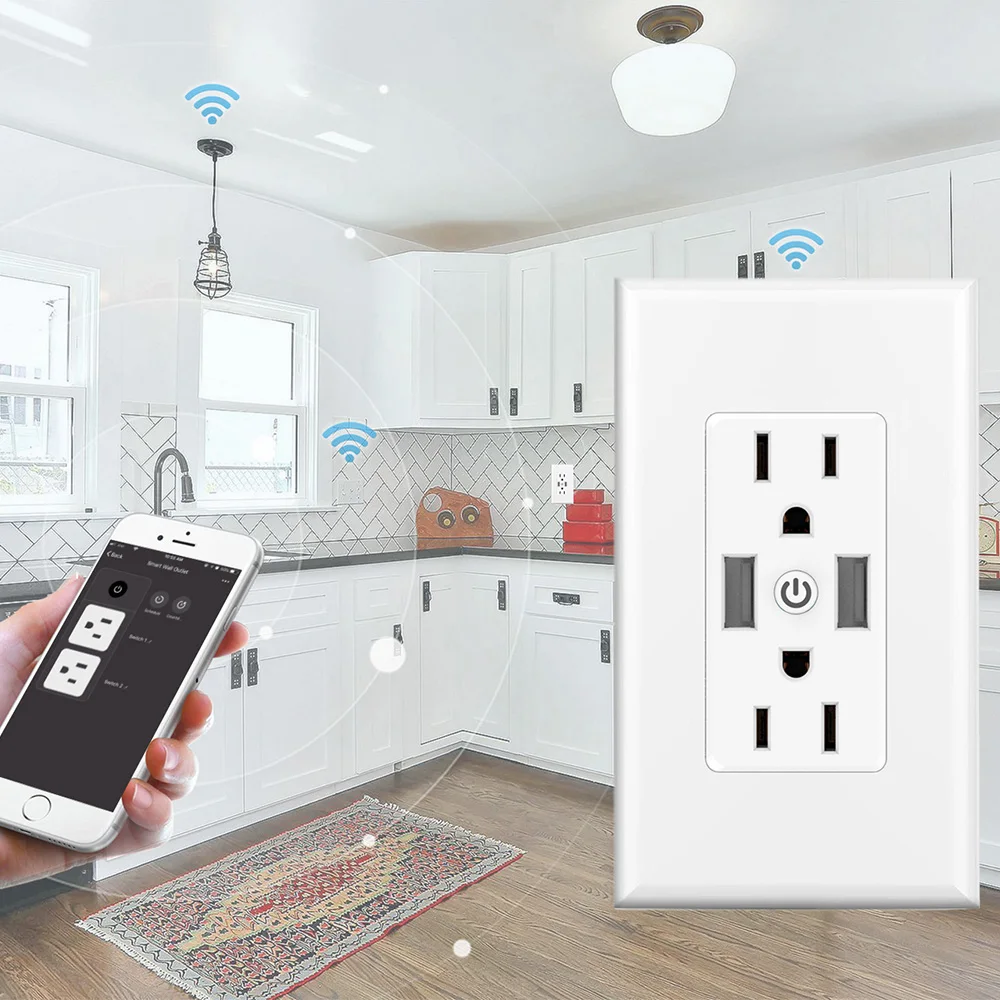 WiFi умная розетка с двумя USB зарядными устройствами приложение и Голосовое управление совместимость с Alexa и Google мониторинг энергии электрическая настенная розетка