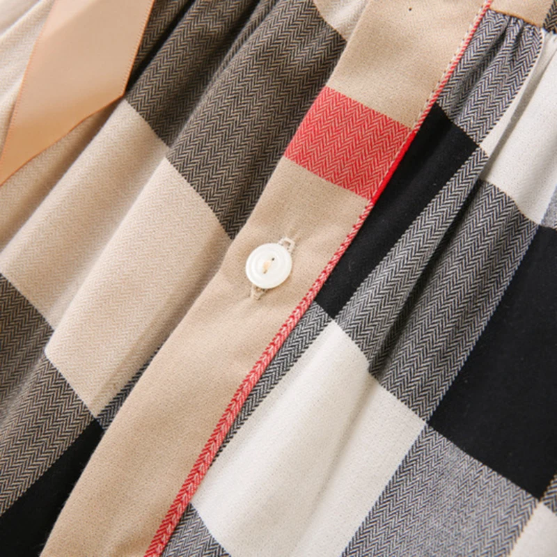 2019 Spring Autumn New Girl Long Sleeve Lattice Cotton Dress