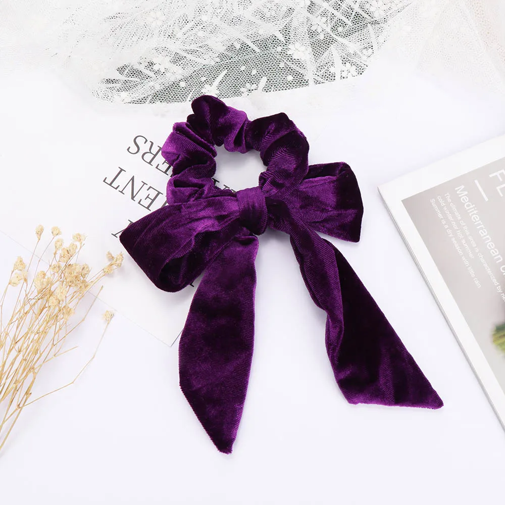 purple 1 шт., лента для волос, бархатная резинка для волос, эластичная резинка для волос с бантом для девочек, Женские аксессуары, милая Женская повязка на голову, держатель для конского хвоста - Цвет: purple