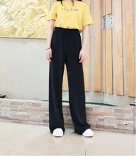 Yitimoky-pantalones de seda satinada para mujer, pantalón holgado de pierna ancha con cordón para oficina, blanco, de talla grande, negro, elásticos, de cintura alta, 2021