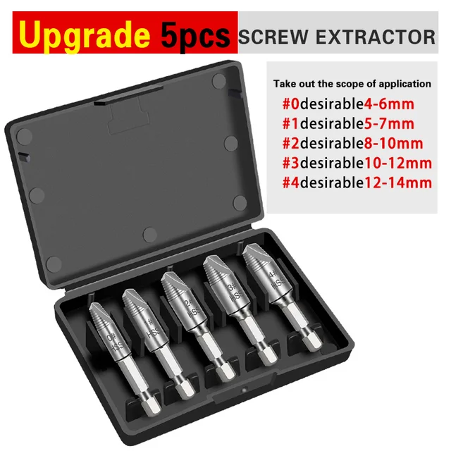 5pc Upgrade Damaged Screw Extractor Drill Bit Single Head Drill Out