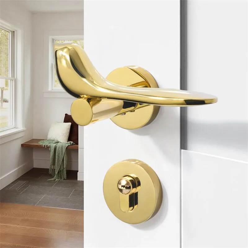 Gold Bird Modern Minimalist Split Door Lock Set Bedroom Interior Door Handle Door Lock Door Hardware Handles With Lock Body afbeelding