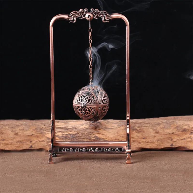 Red copper set Медная полая катушка курильница античный креативный портативный аромаспираль держатель тибетская кадильница для ароматерапии дзен украшение дома - Цвет: Red copper set