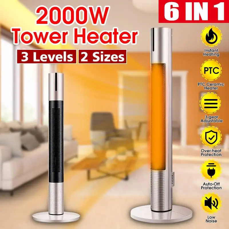

220V Vertical Remote Electric Heater Household Air Heater 3 Adjustable Gears Cold Warm PTC Ceramic Heating Warmer 90cm/ 110cm