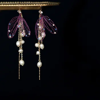 

Natural Pearl Golden Handmade Wire Wrapped Jewelry Dangle Drop Earrings Designer Earrings for Women Female